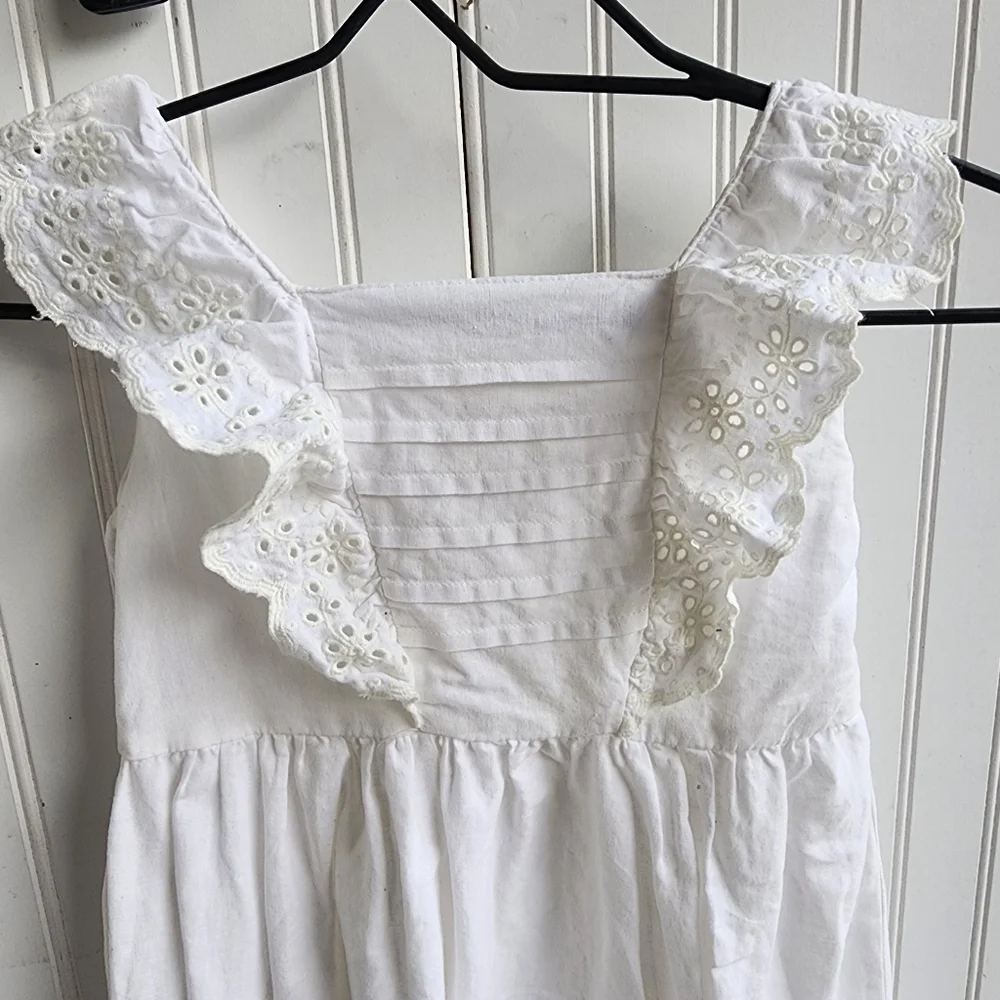 Gymboree Girls 6 White Sleeveless Sundress Eyelet Flutter Prairie Linen Cotton